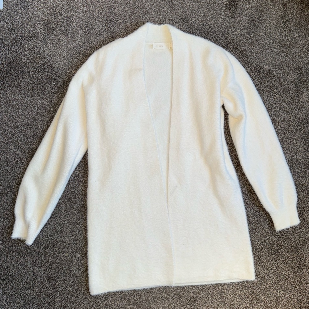 cyrus open front sweater coat vanilla puff small